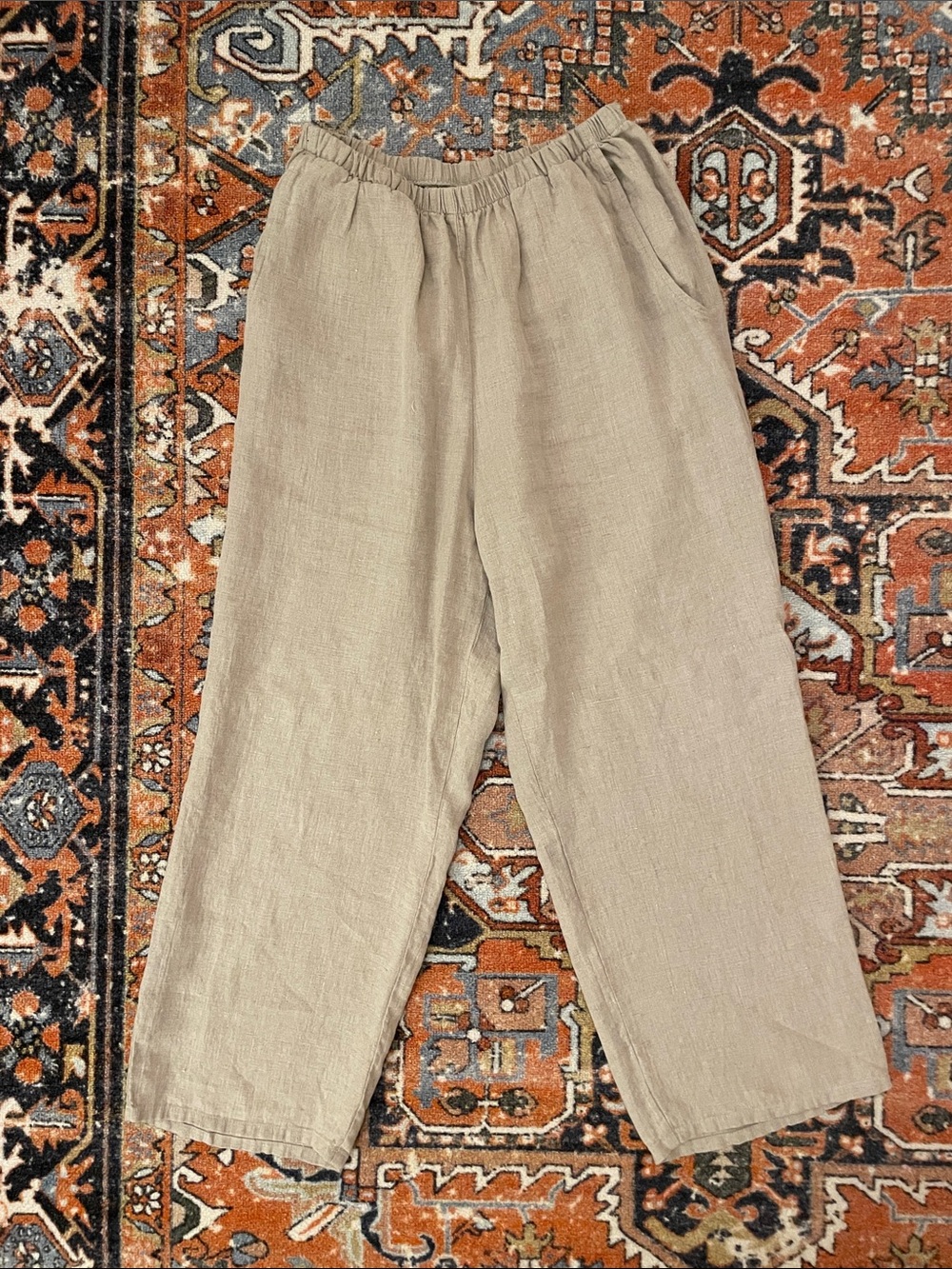 Flax Pull On Tan 100% Linen Pants | Women’s Size S